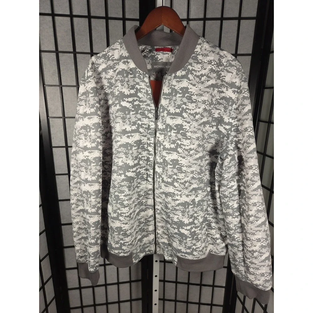 Michael Kors Digital Camo Bomber Jacket XXL‎ Men Gray Full Zip